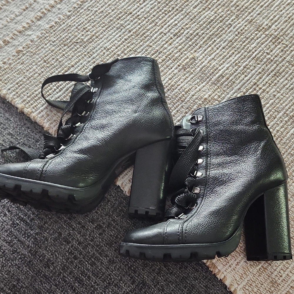 SCHUTZ Black Lace Up Boots with Chunky Heel